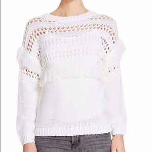 J.O.A Fringe White OPEN KNIT STATEMENT Sweater S